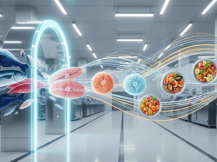Global frozen fish factory showing transformation from fresh fish to high-quality frozen seafood and instant meals.